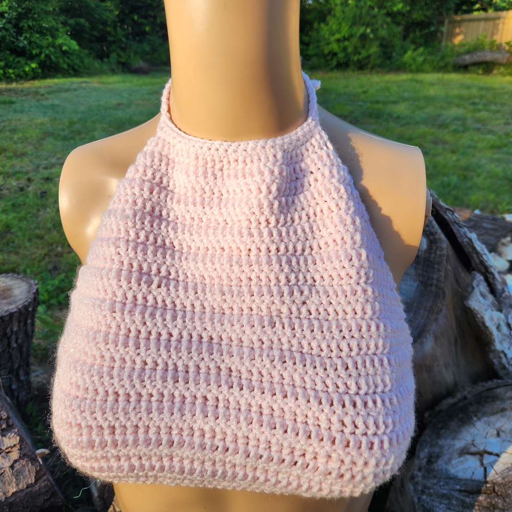 Handmade Crochet Halter Top in Light Pink